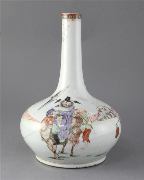 A Chinese enamelled porcelain bottle vase, 19th century, height 33.5cm, faults,